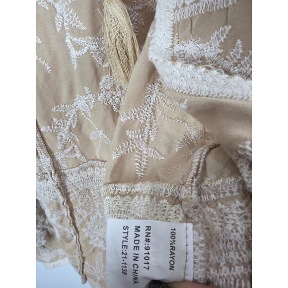 Solitare Cottage Core Cardigan L Womens Boho Coquette Embroidered Tan Coastal - Picture 4 of 6